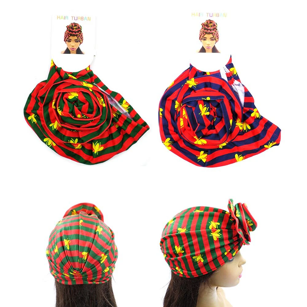 12PCS - Striped Bumble Bee Printed Turban Hats - Image 2