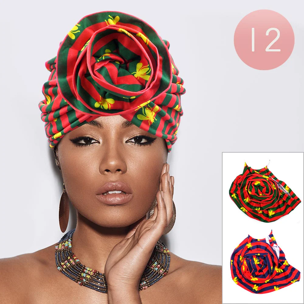 12PCS - Striped Bumble Bee Printed Turban Hats - Image 3