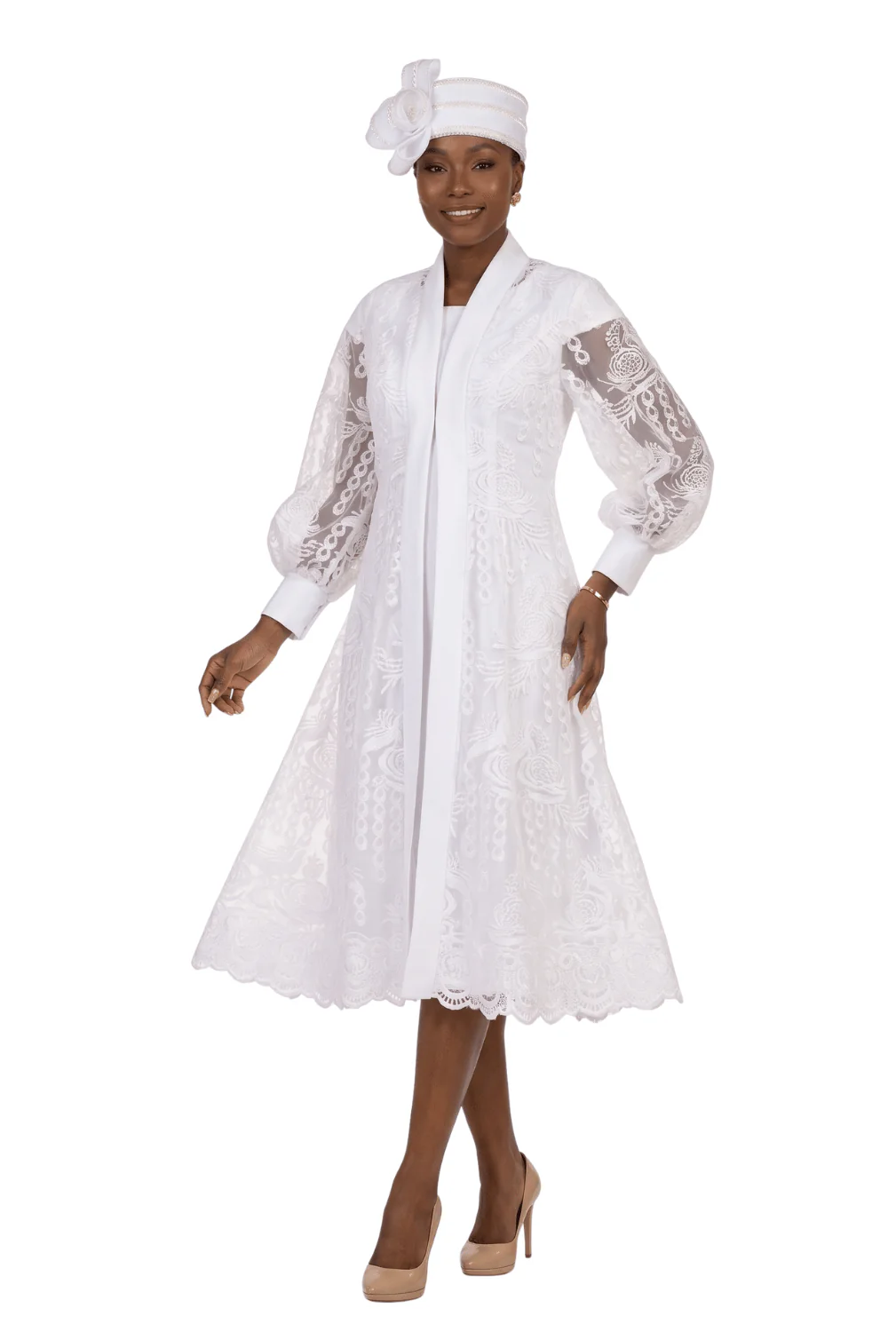 2pc Midi Dress w/ Sheer Lace Overlay Jacket
