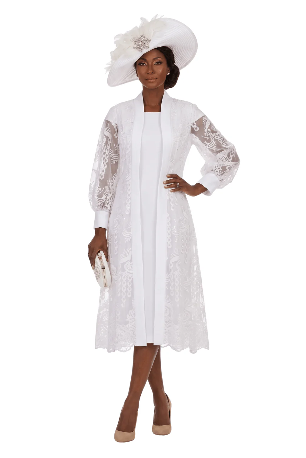 2pc Midi Dress w/ Sheer Lace Overlay Jacket-Plus - Image 2