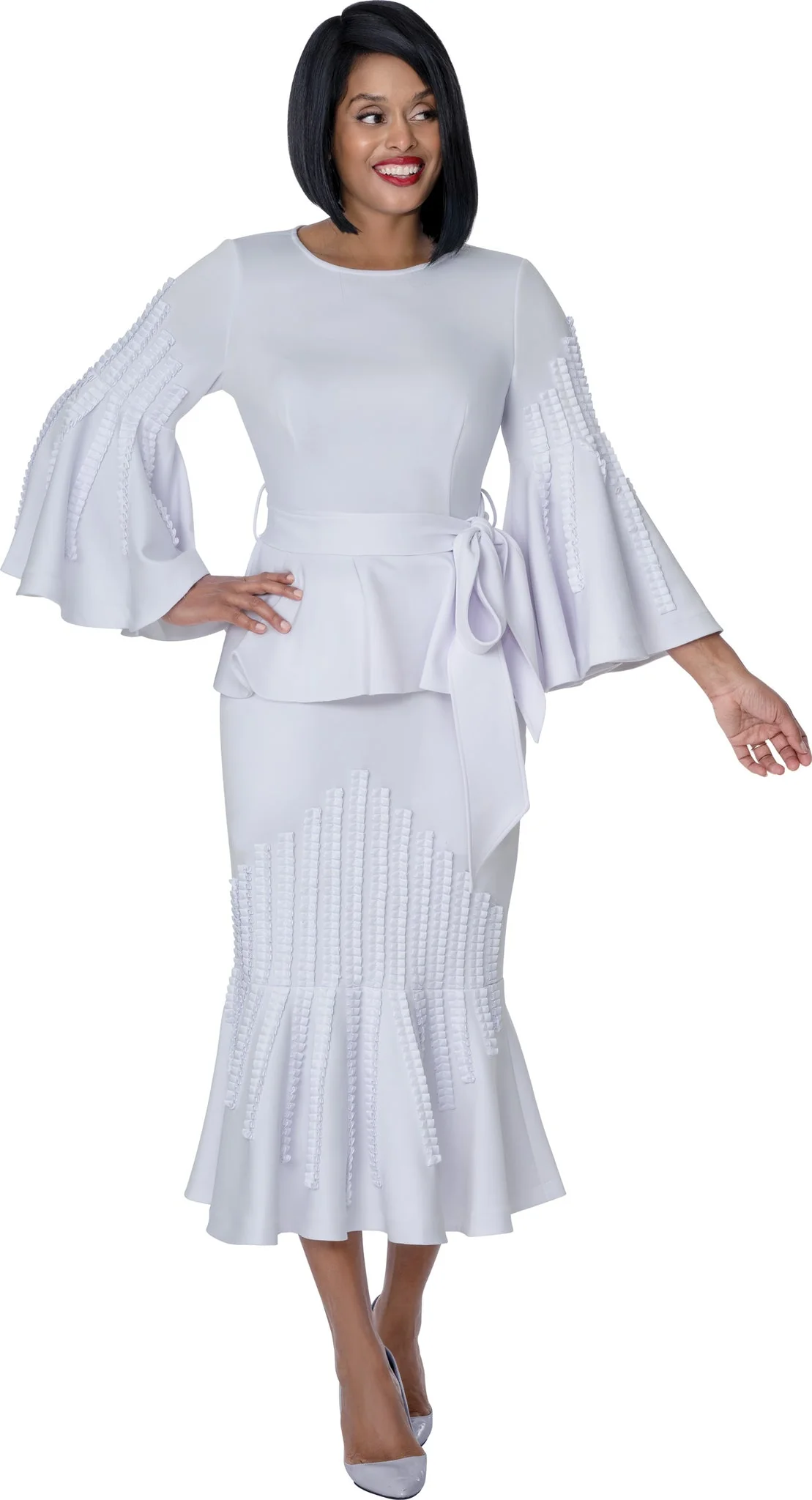 2pc Scuba Knit Church Dress With Flare Sleeves SL601012