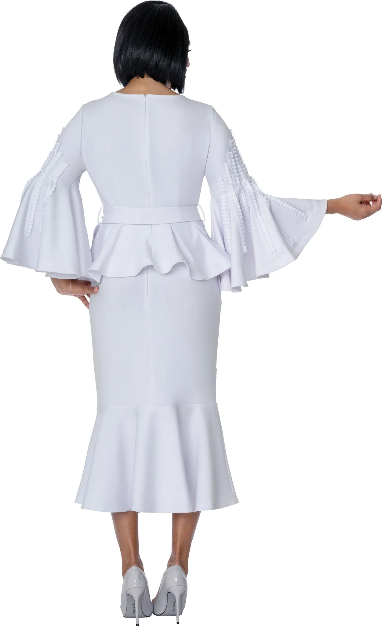 2pc Scuba Knit Church Dress With Flare Sleeves SL601012 - Image 2