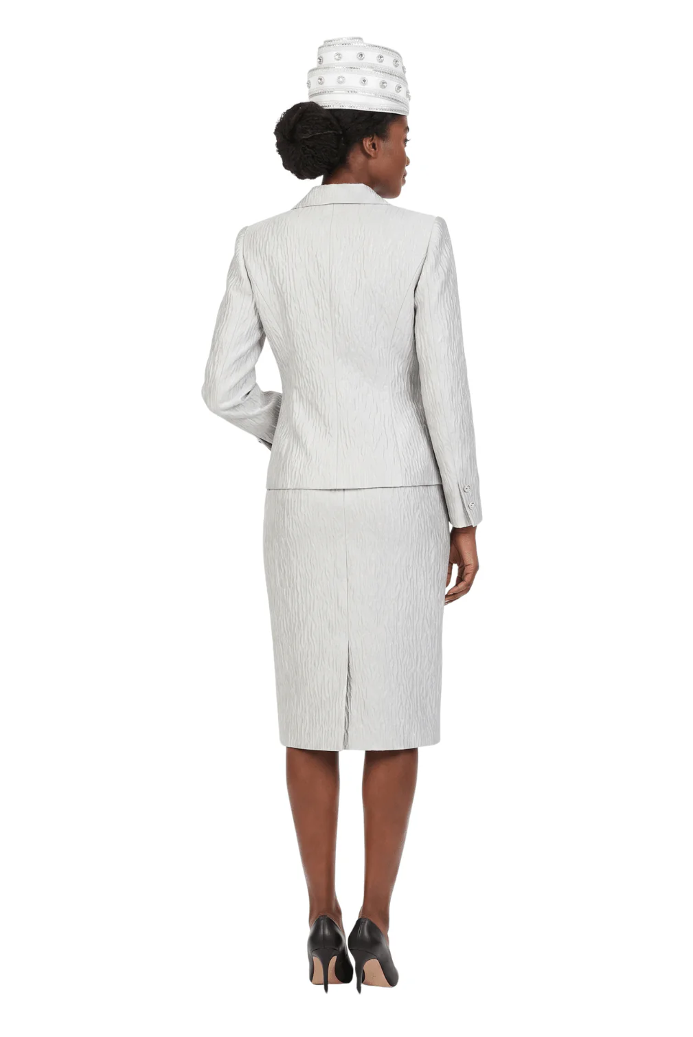 3pc Notch Collar Textured Fabric Skirt Suit - Image 3