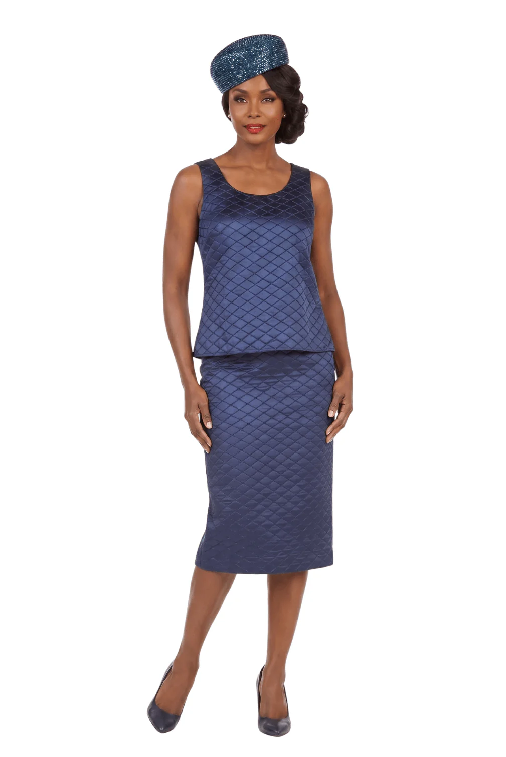 3pc Quilted Peplum Skirt Suit with Brooch-Plus - Image 2