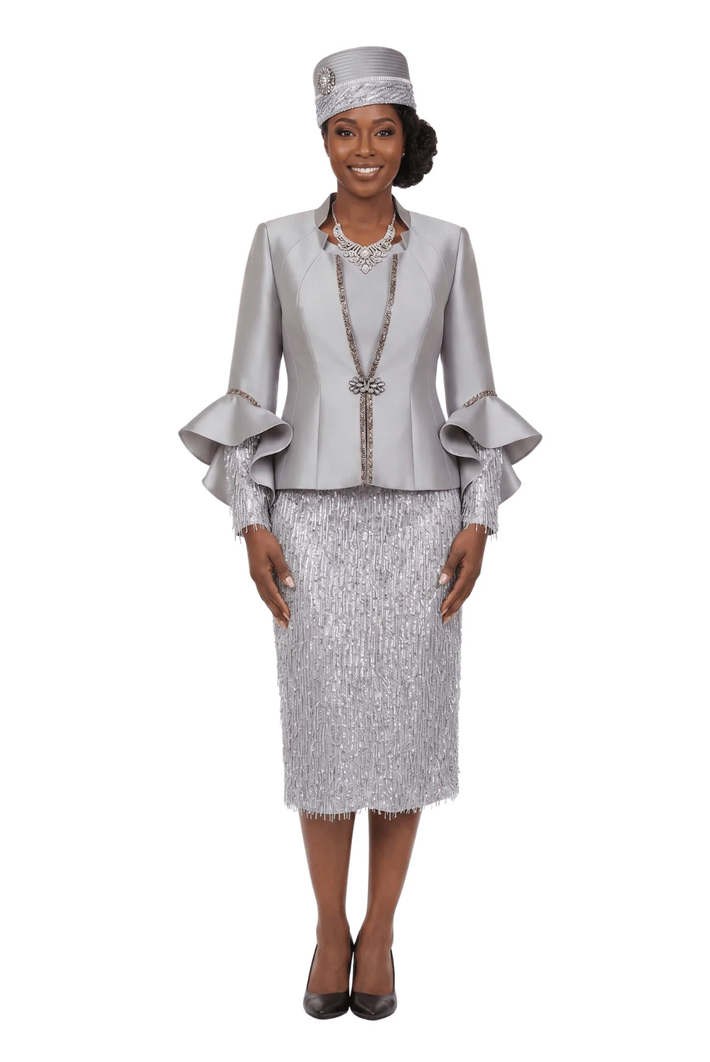3pc Rfl-Cuff Jkt, Cami&Fringe Skirt Suit-Plus