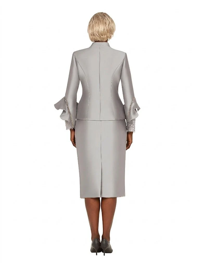 3pc Ruffle-Cuff Jkt, Cami&Fringe Pencil Skirt Suit - Image 3
