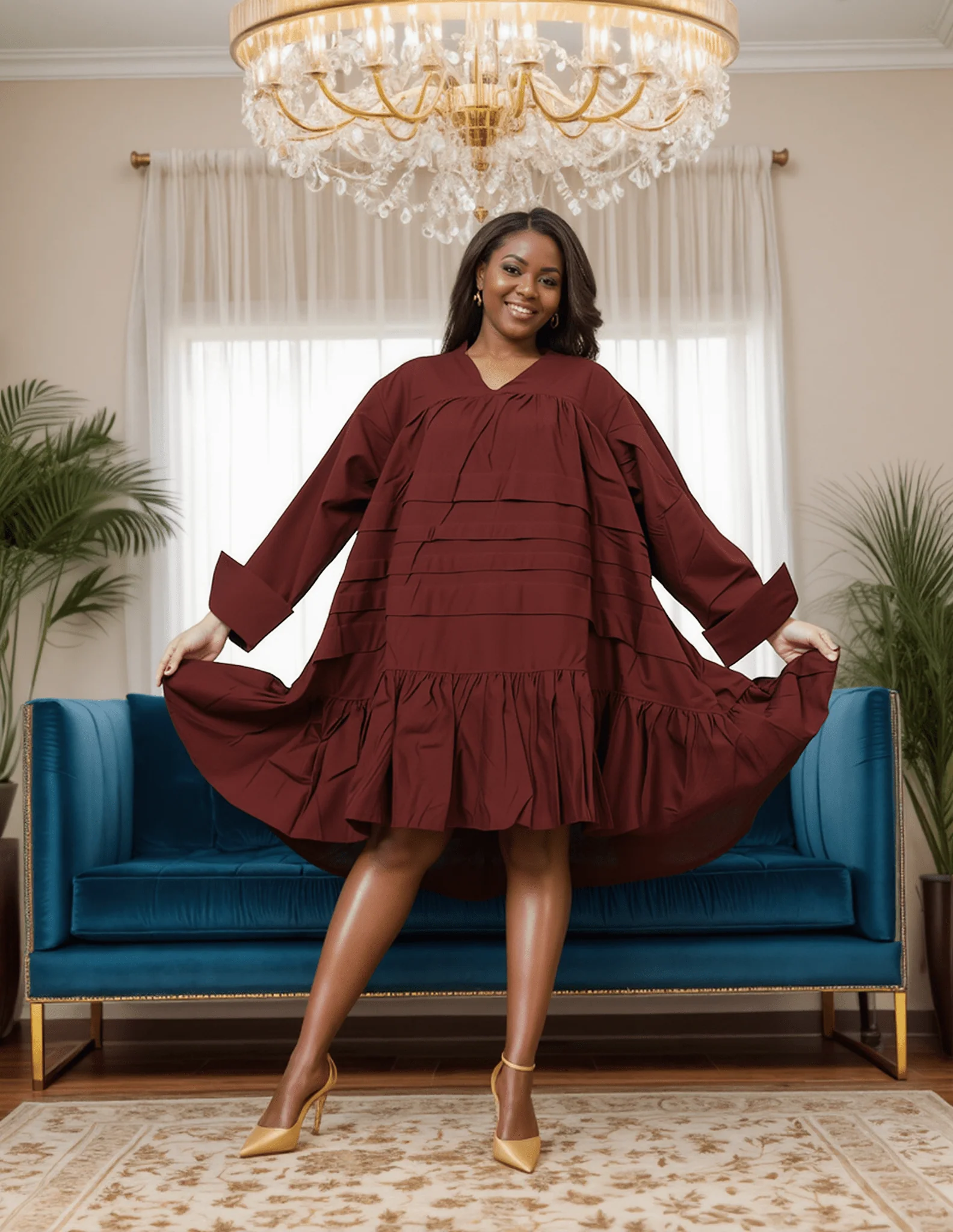 7579S - My Goto Brown Tiered Solid Tunic Dress