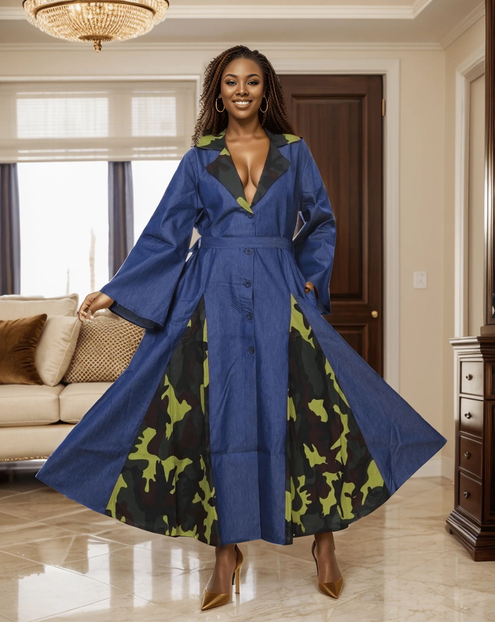 7752- Pop Of Color Denim Dress