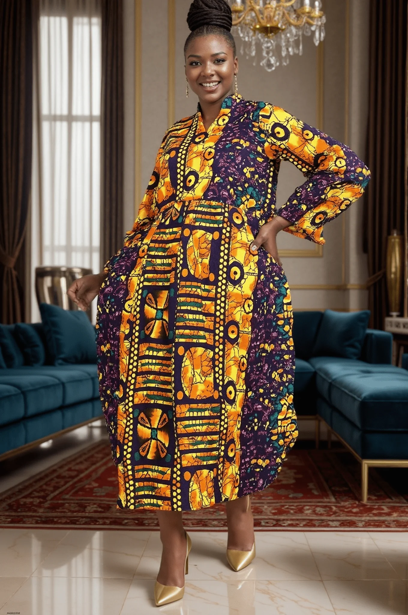 7784 Michelle Authentic Ankara Print Long Dress