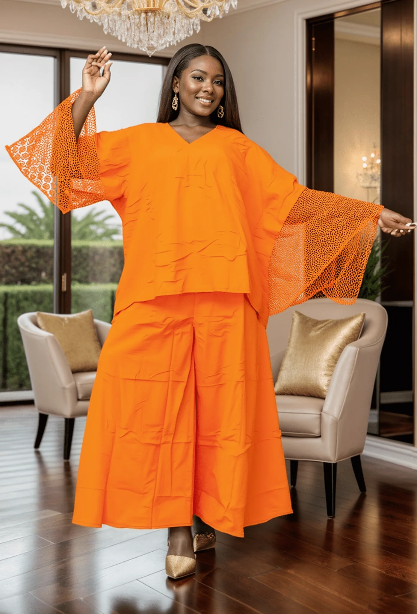 7866 Burst of Color with Crochet 2pc Pant Set