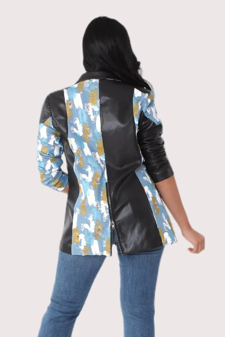 Abstract Print Leather Blazer -82056 - Image 2