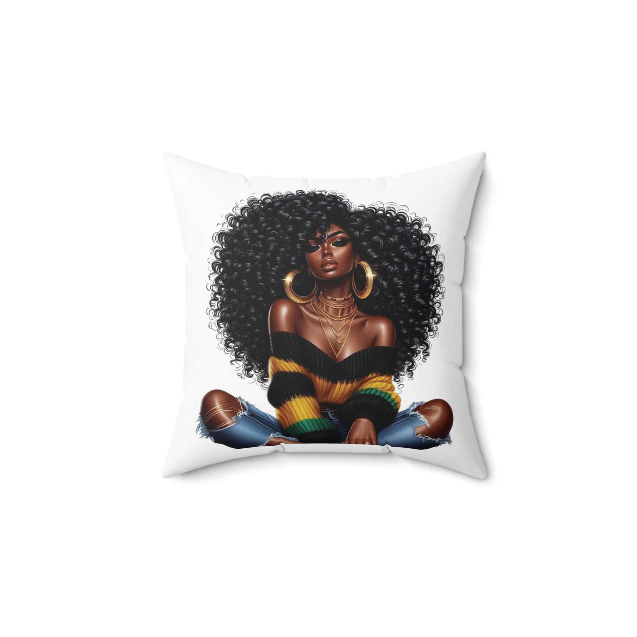 Afro Chic Decorative Pillow — Black Woman with Big Curls Graphic - Image 3