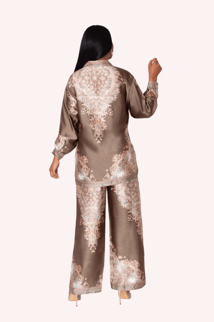 Baroque Print Satin Pant Set -82895 - Image 2