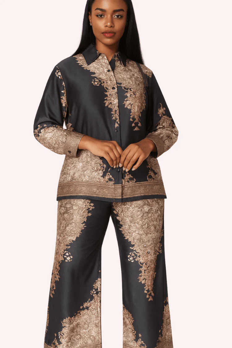 Baroque Print Satin Pant Set -82895 - Image 4