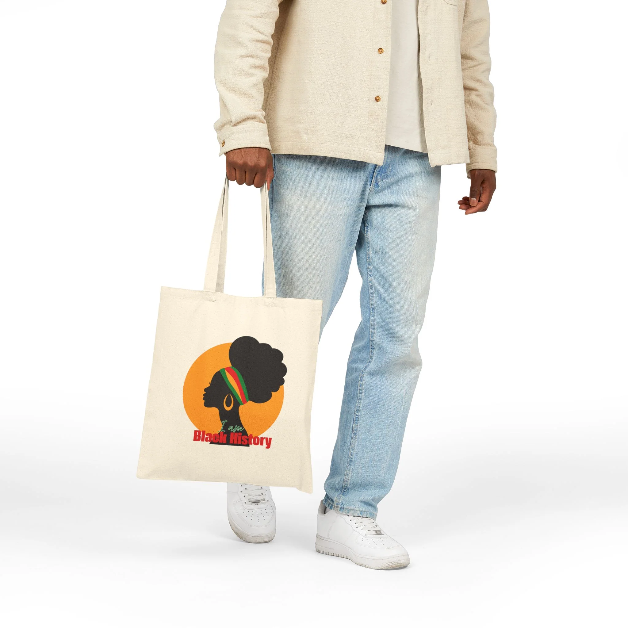 Black History Afro Silhouette Cotton Tote — Heritage Canvas Bag - Image 3