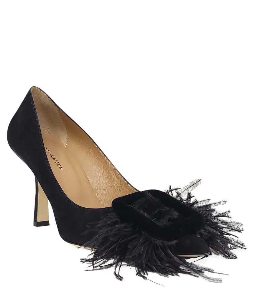 Black Suede Feather Heel Pump - Image 3