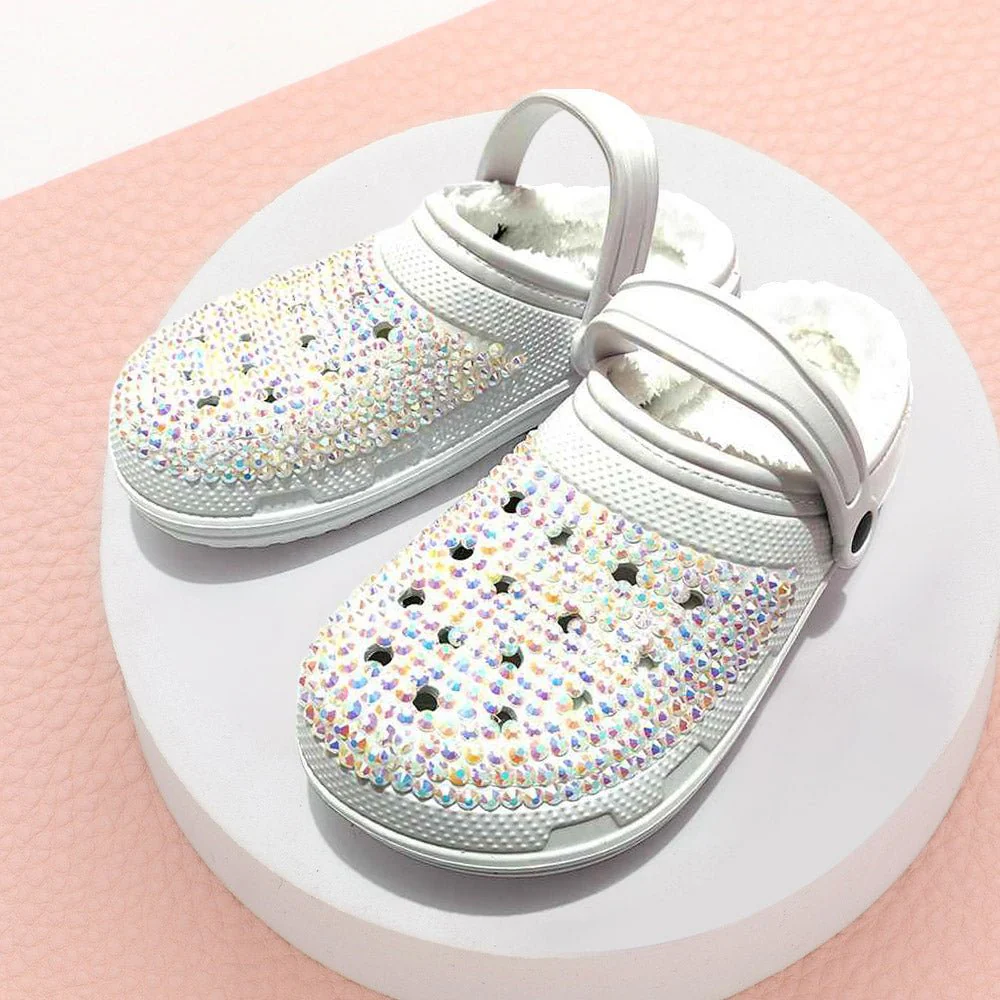 Bling Solid Faux Fur Rubber Sandals - Image 4