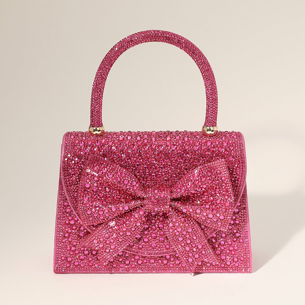 Bling Studded Bow Accented Top Handle Evening Hand Bag / Crossbody Bag