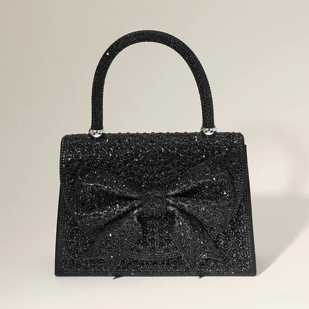 Bling Studded Bow Accented Top Handle Evening Hand Bag / Crossbody Bag - Image 2