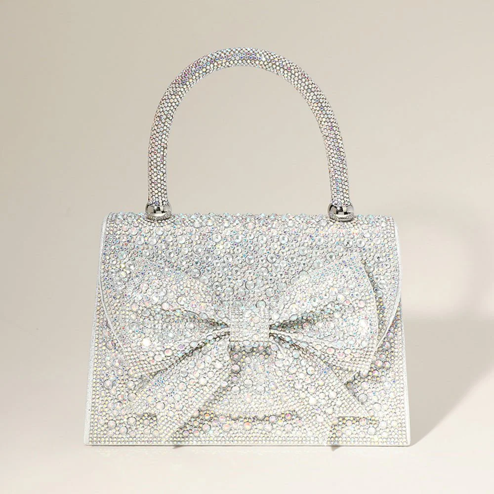 Bling Studded Bow Accented Top Handle Evening Hand Bag / Crossbody Bag - Image 3
