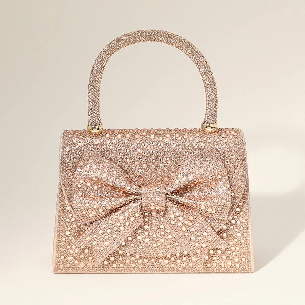 Bling Studded Bow Accented Top Handle Evening Hand Bag / Crossbody Bag - Image 4
