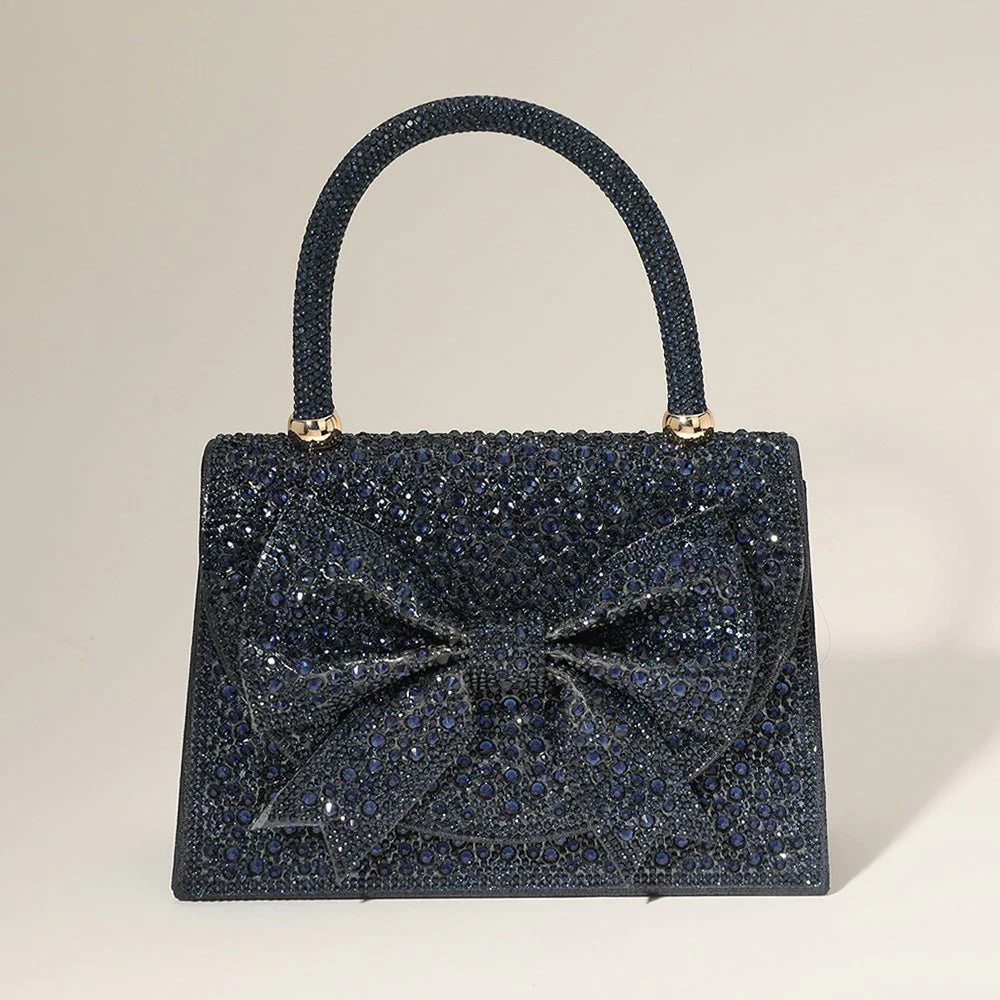 Bling Studded Bow Accented Top Handle Evening Hand Bag / Crossbody Bag - Image 3
