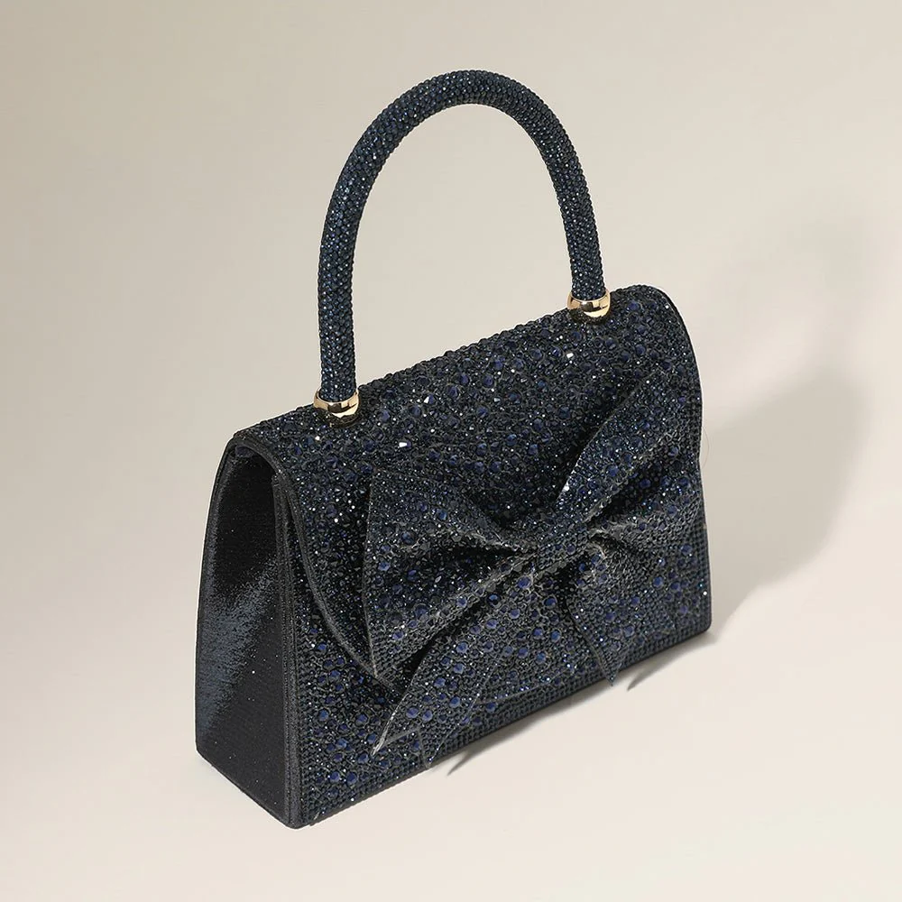Bling Studded Bow Accented Top Handle Evening Hand Bag / Crossbody Bag - Image 4