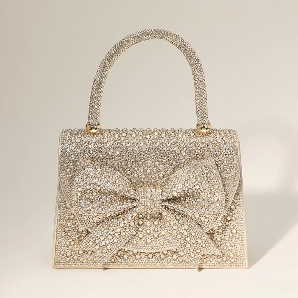 Bling Studded Bow Accented Top Handle Evening Hand Bag / Crossbody Bag - Image 6