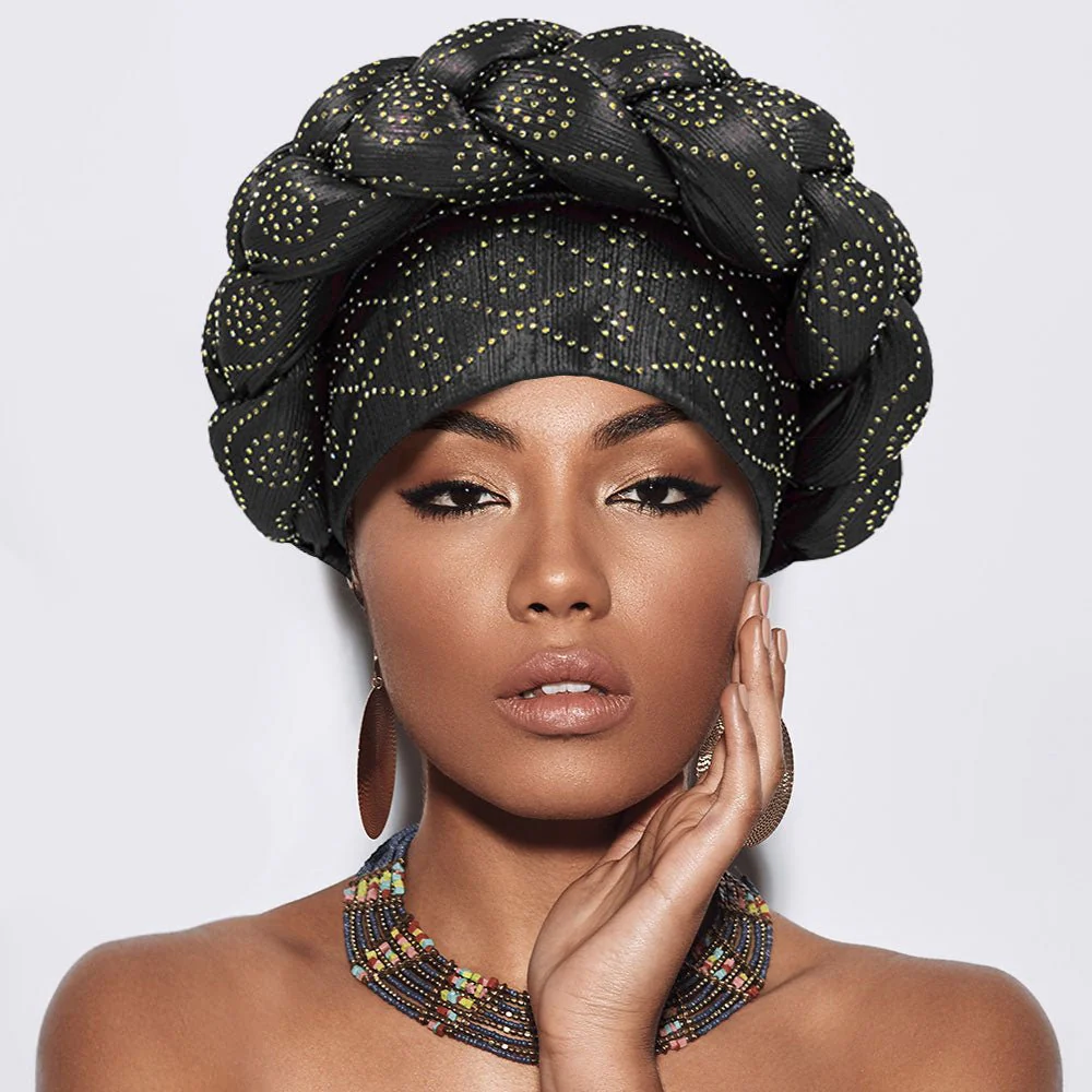 Bling Studded Braided Turban Hat - Image 2