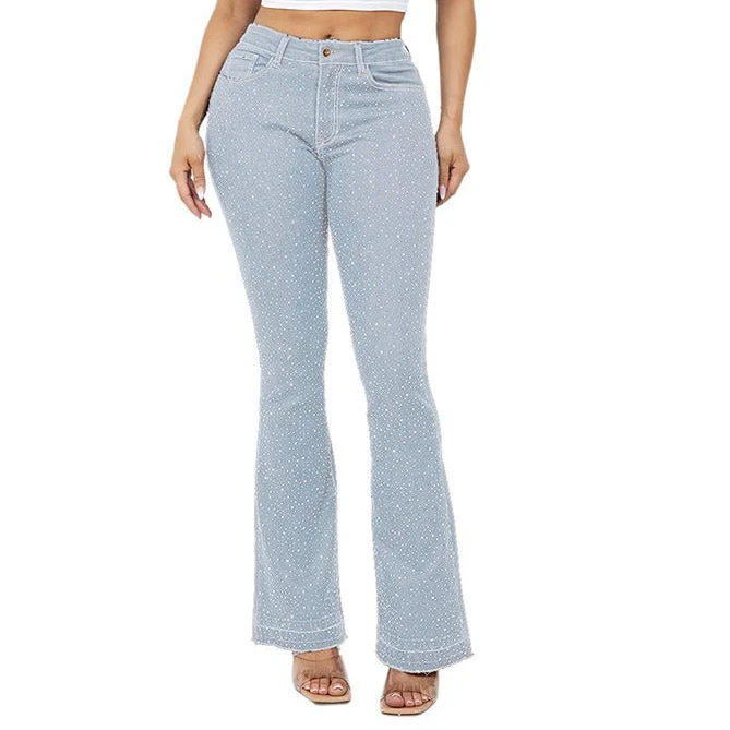Bling Studded High Waist Skinny Flare Jeans