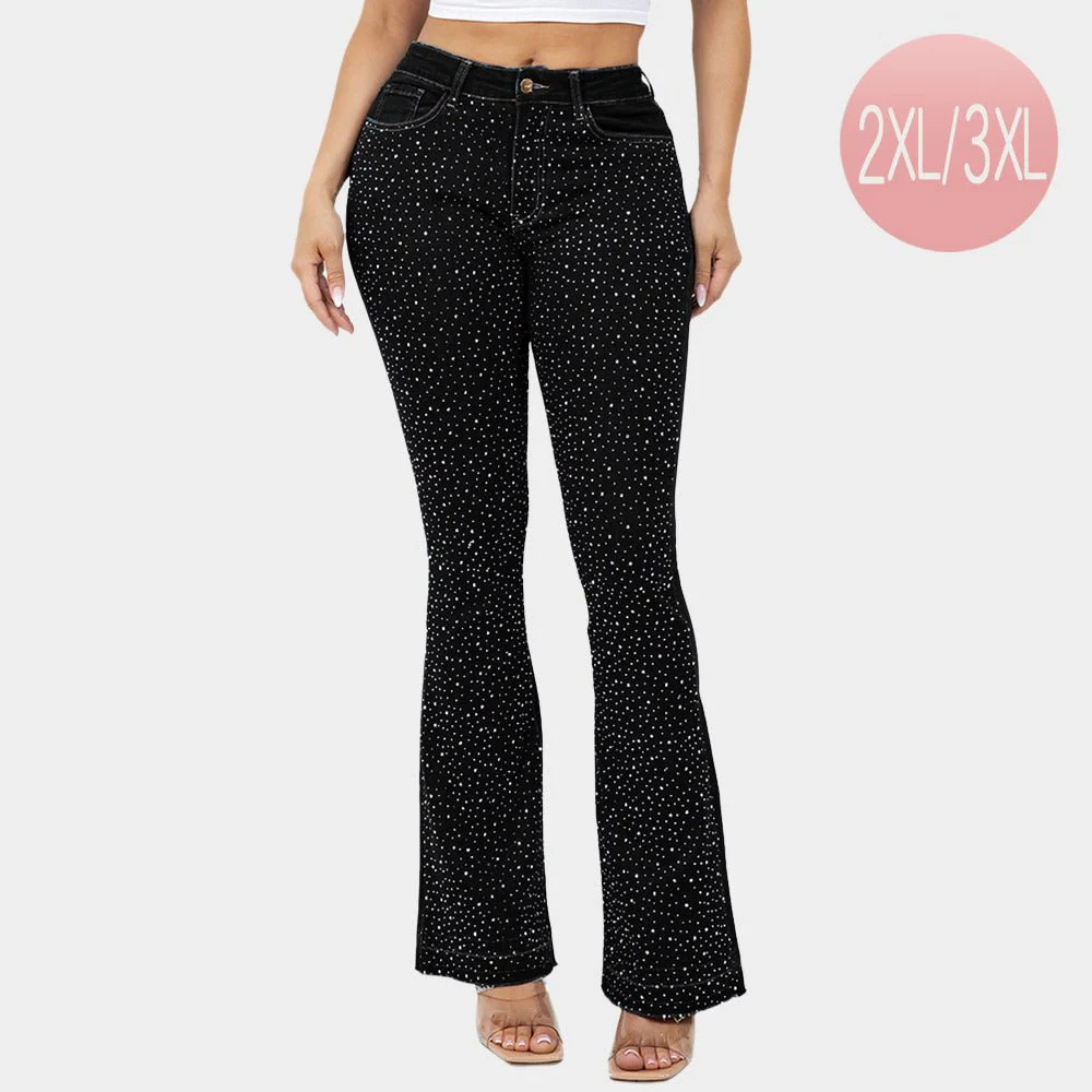 Bling Studded High Waist Skinny Flare Jeans - Image 4