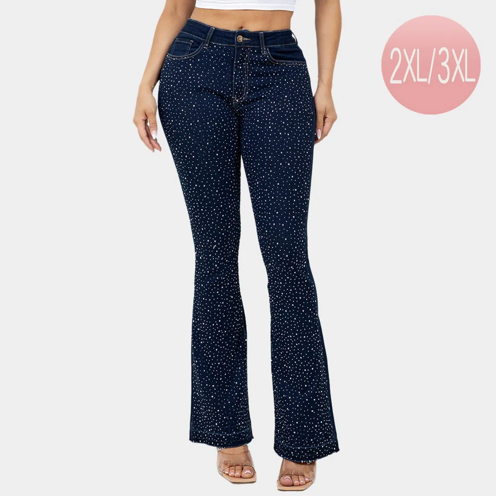 Bling Studded High Waist Skinny Flare Jeans - Image 5