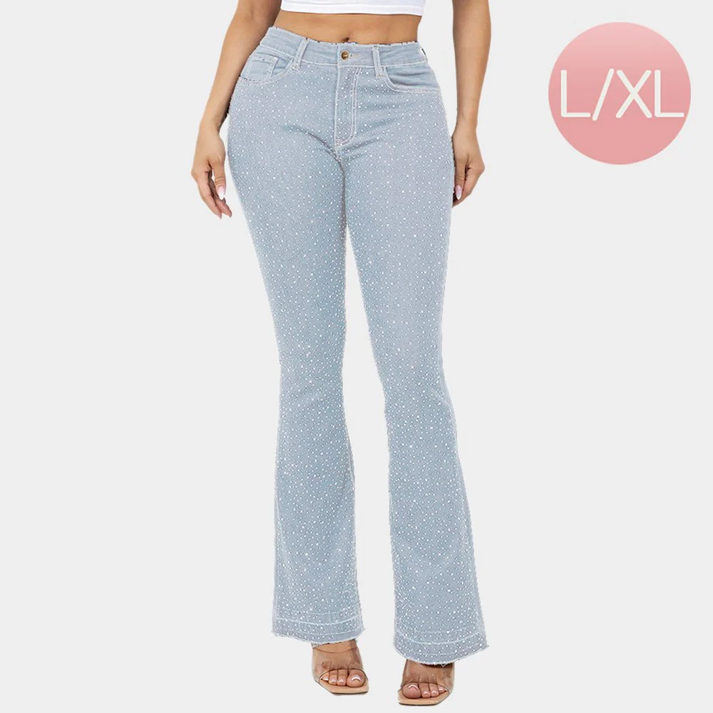 Bling Studded High Waist Skinny Flare Jeans - Image 2