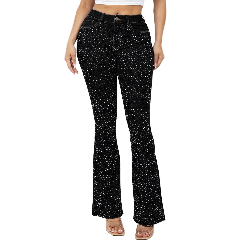 Bling Studded High Waist Skinny Flare Jeans