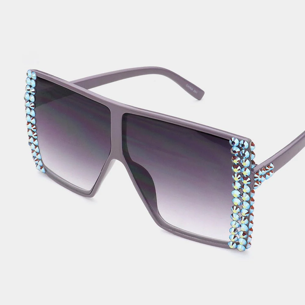 Bling Studded Square Visor Sunglasses - Image 3