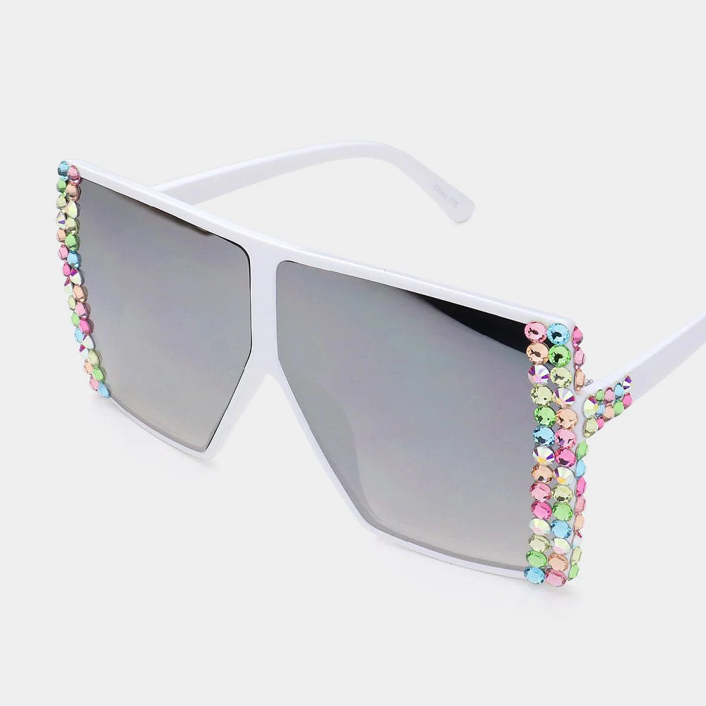 Bling Studded Square Visor Sunglasses - Image 4