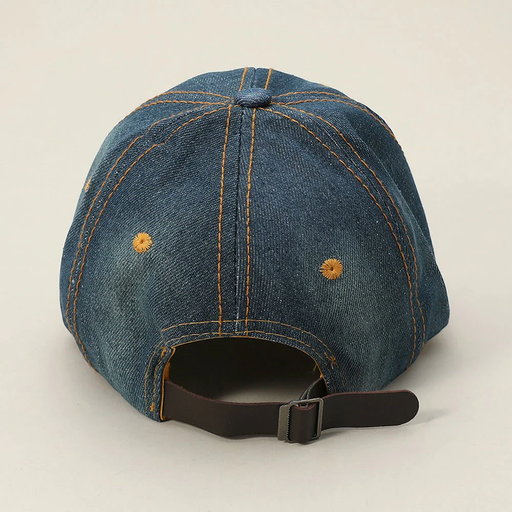 Chain Detail Bling Studded Brim Denim Vintage Baseball Cap - Image 12