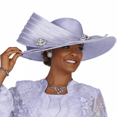 Champagne Italy Multi-Tiered Wide Brim Church Hat with Rhinestone Accents H6260
