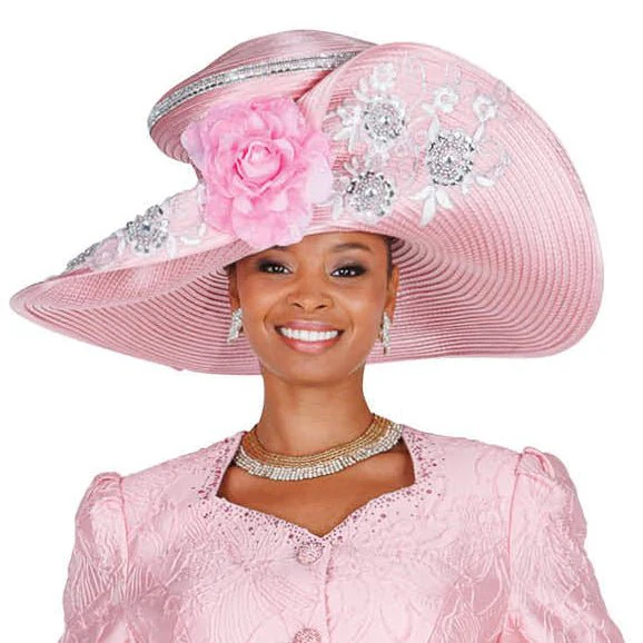 Champagne Italy Wide Brim Church Hat with Floral & Crystal Accents H6263