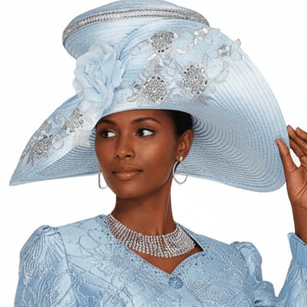 Champagne Italy Wide Brim Church Hat with Floral & Crystal Accents H6263 - Image 2