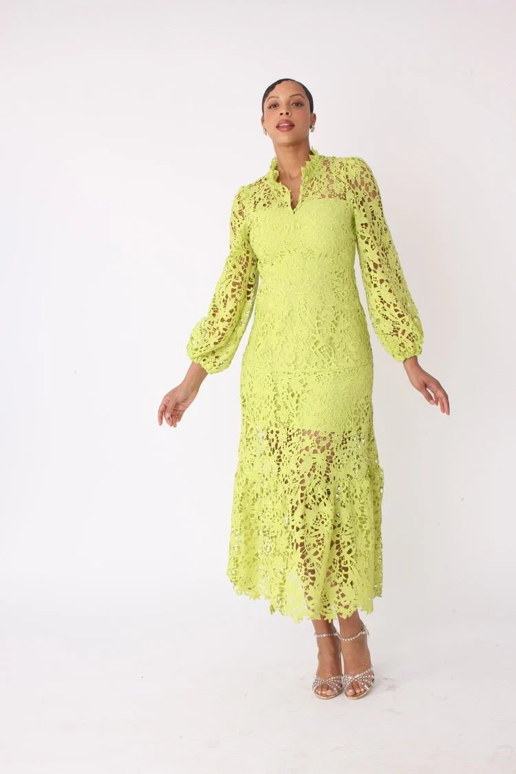 Chartreuse Lace Midi Dress -82434 - Image 3
