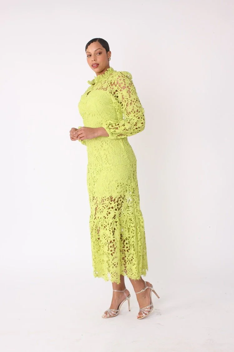 Chartreuse Lace Midi Dress -82434 - Image 4