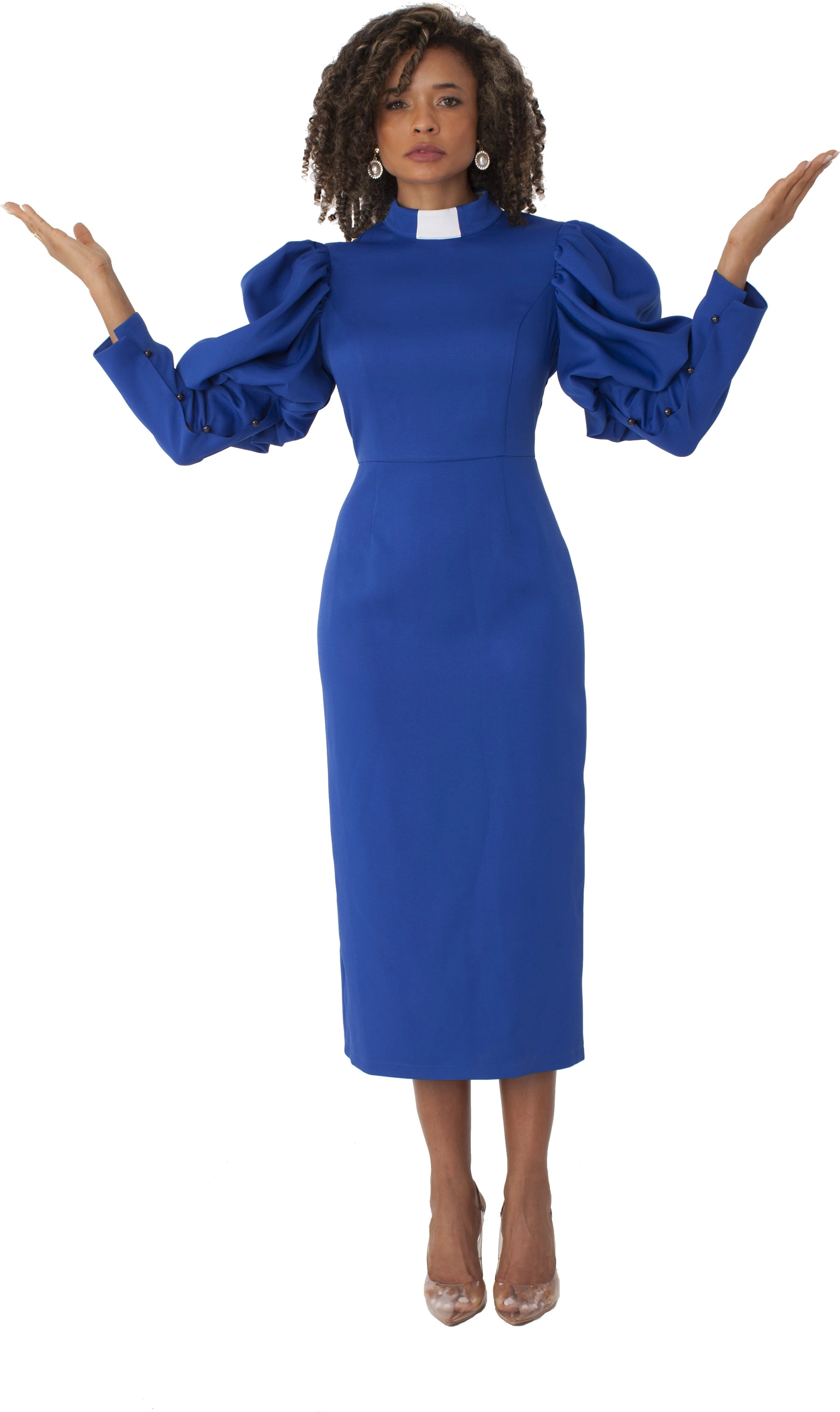 Clergy Dress with Puff Sleeves and Classic Collar- 4813 - Image 3