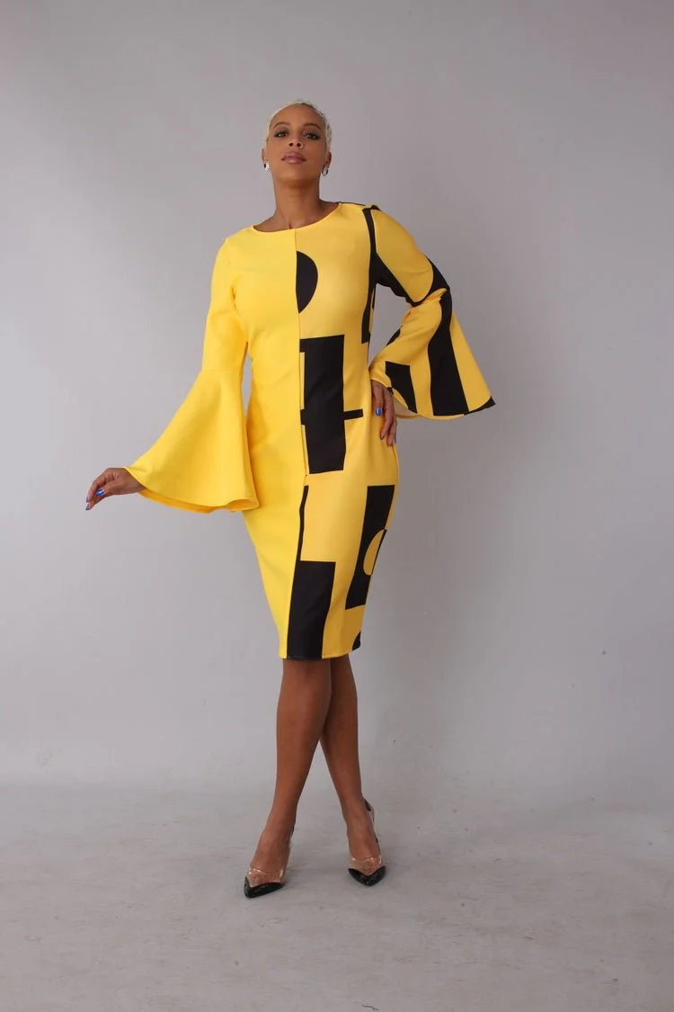 Color Block Bell Sleeve Dress - 82062
