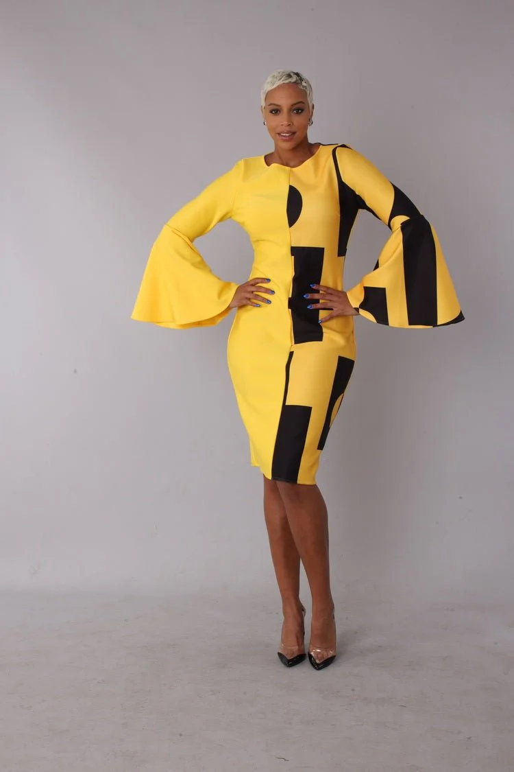 Color Block Bell Sleeve Dress - 82062 - Image 2