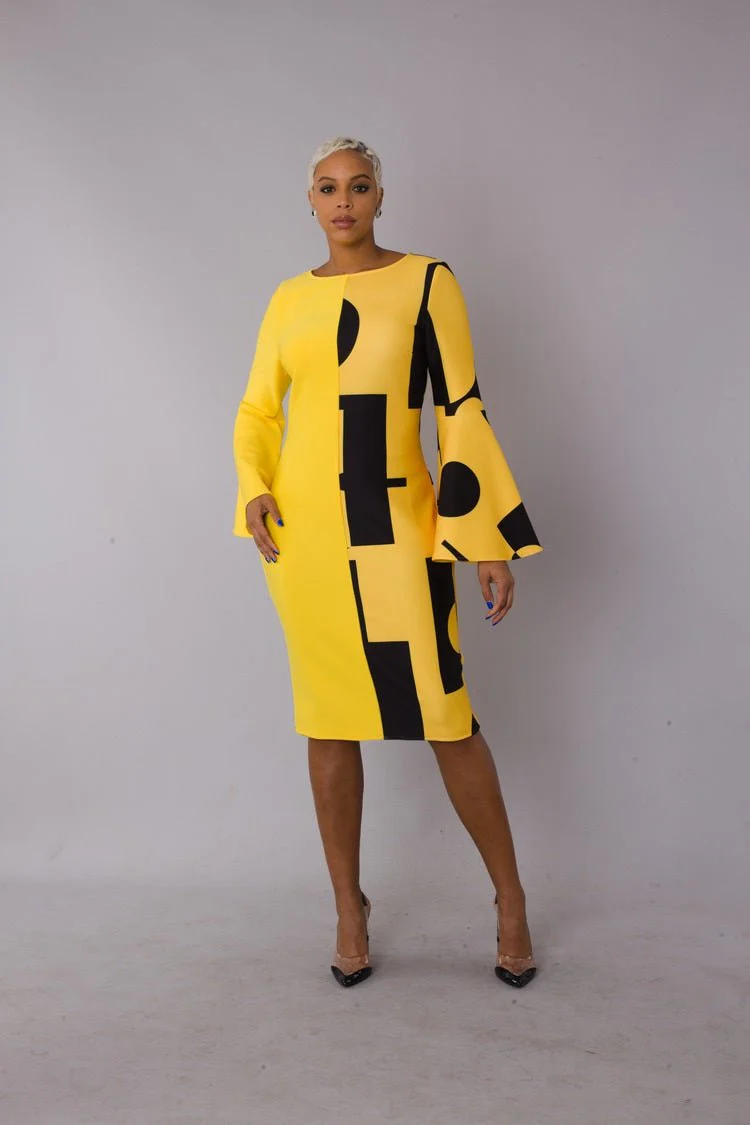 Color Block Bell Sleeve Dress - 82062 - Image 3