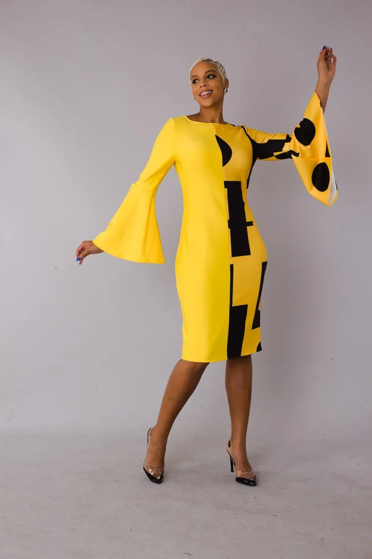 Color Block Bell Sleeve Dress - 82062 - Image 4