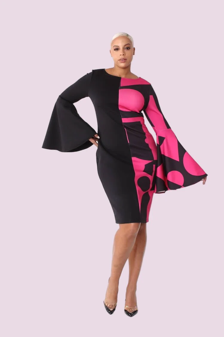 Color Block Bell Sleeve Dress - 82062 - Image 5