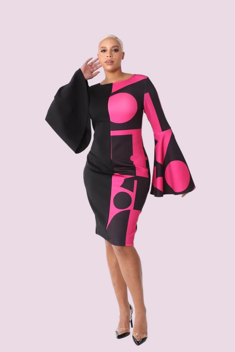 Color Block Bell Sleeve Dress - 82062 - Image 6