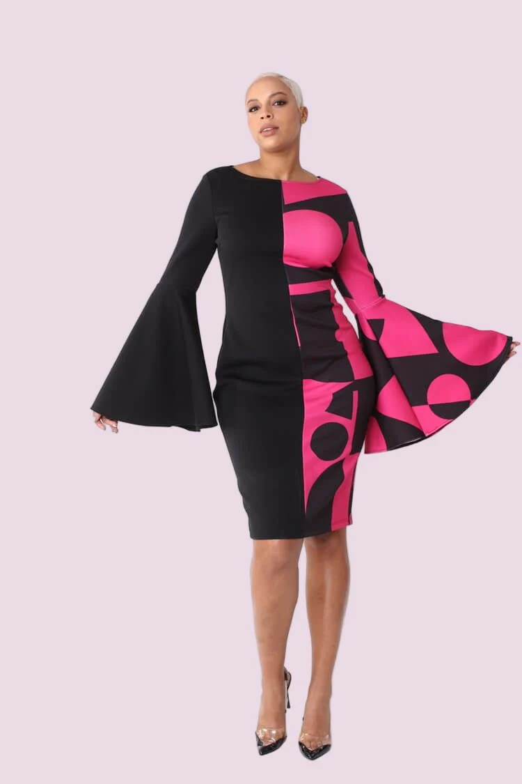 Color Block Bell Sleeve Dress - 82062 - Image 7